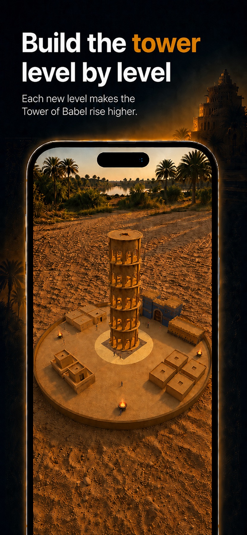 Augmented reality preview showing the Tower of Babel being built level by level